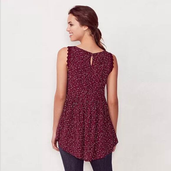LC LAUREN CONRAD Polka Dot Lace-Trim Babydoll Tank XS - Picture 9 of 9